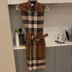 Burberry Brown and Cream Check Midi Dress